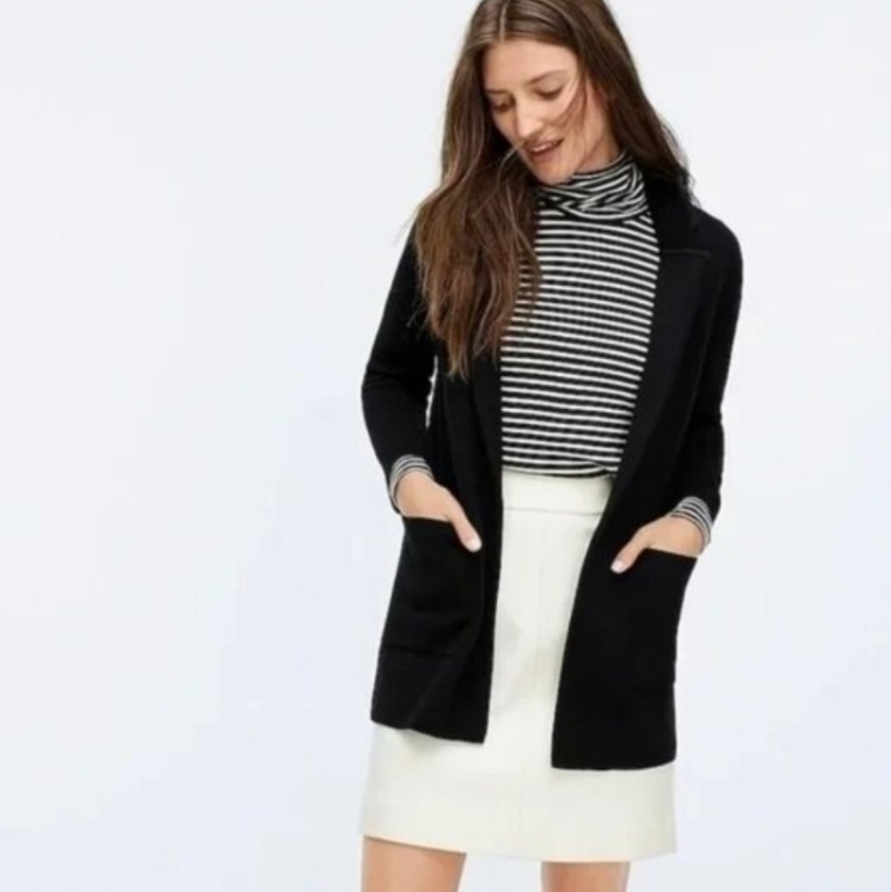 J. Crew Sophie Black Open Front Merino Blend Cardigan Blazer Women's Size Small